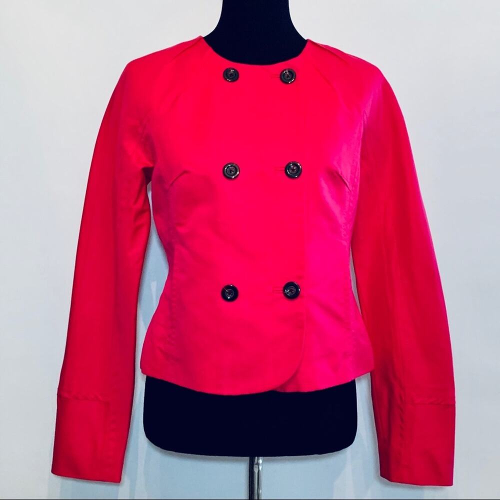 Magaschoni Collection bright Barbie pink double button blazer jacket size Small